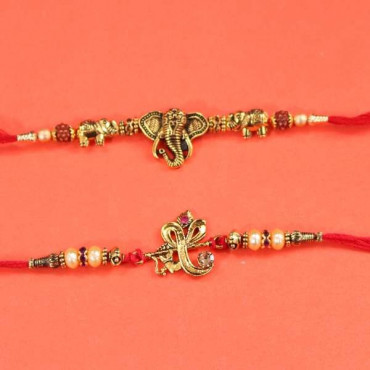 set of 2 metal ganesha rakhi