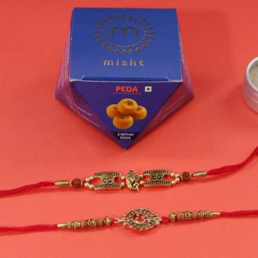 set of 2 om rakhi with sweets