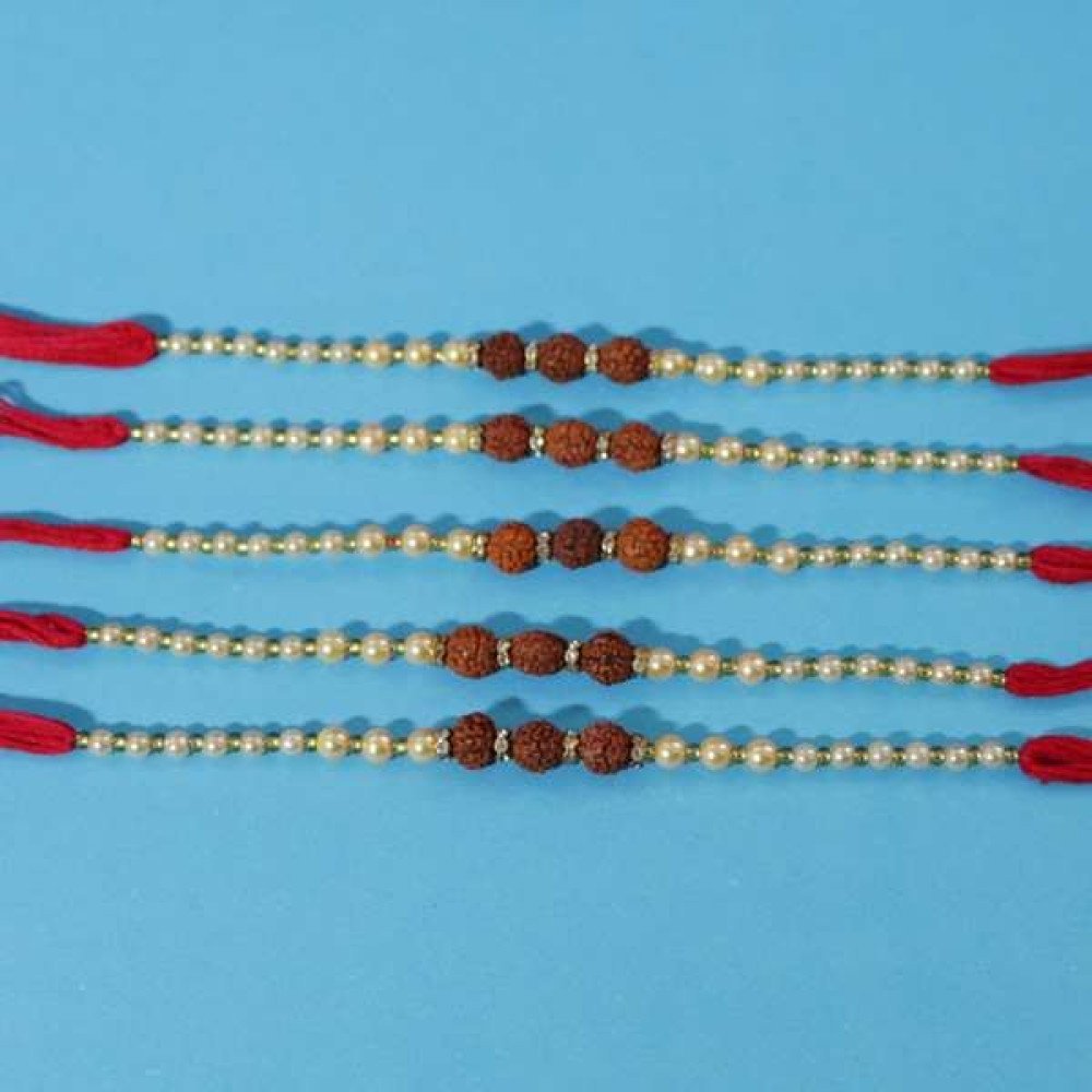 set of 5 rudraksha rakhi