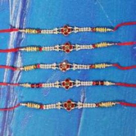 Set of 5 Quilling Pearl Stone Rakhi