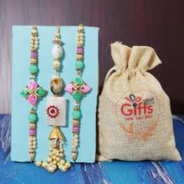 Set of 3 Lumba Rakhi With Dry Fruits Potli