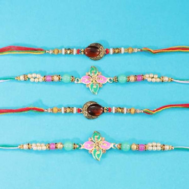 Set of 4 Stone and Flower Rakhi