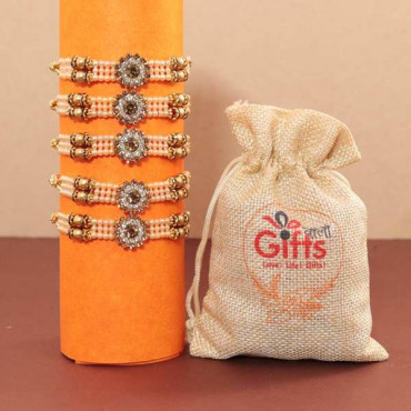 Set of 5 Stone Beads Rakhi With Dry Fruits