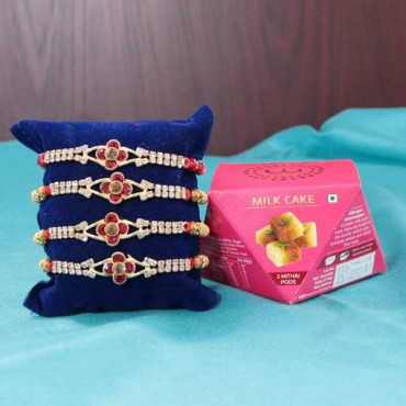 Set of Four Glamorous Stone Rakhi With Milk Cake