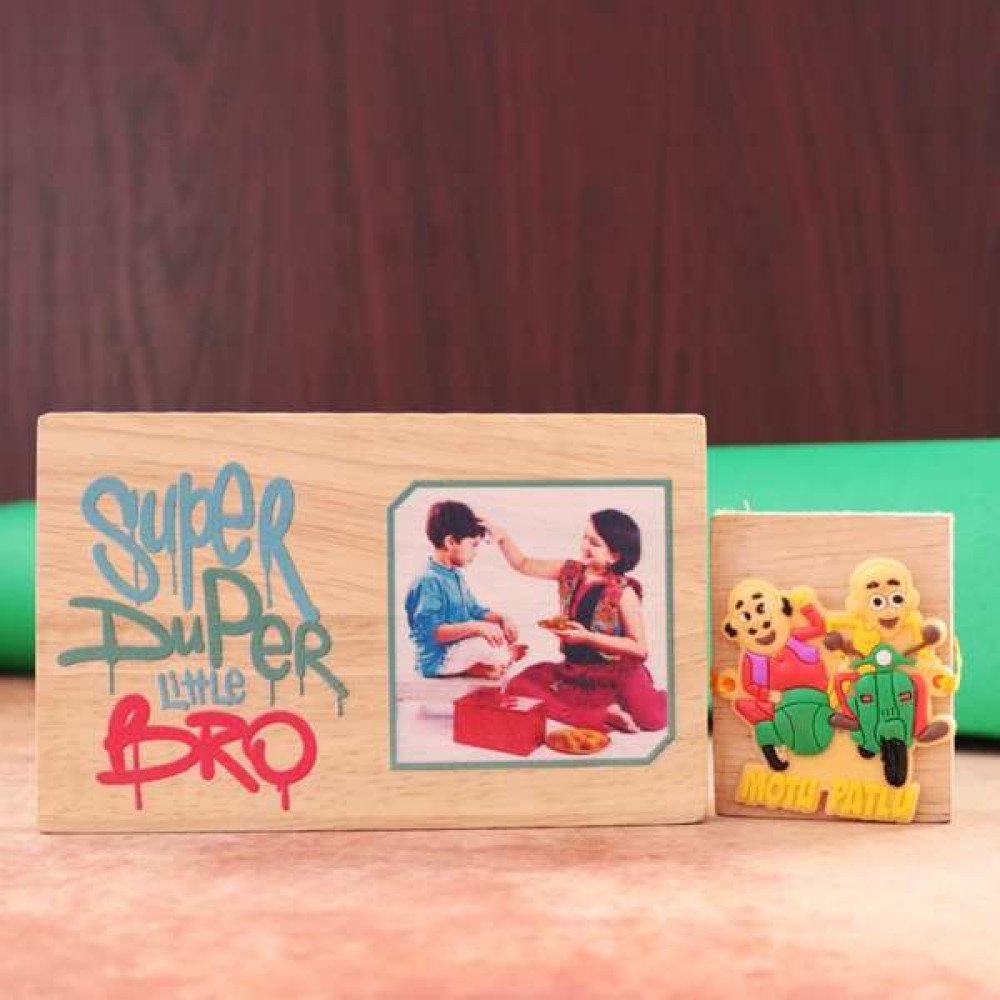 Motu Patlu Cartoon Rakhi With Super-Duper Bro Plaque