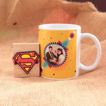 Superman Logo Cartoon Rakhi With Customized Mug