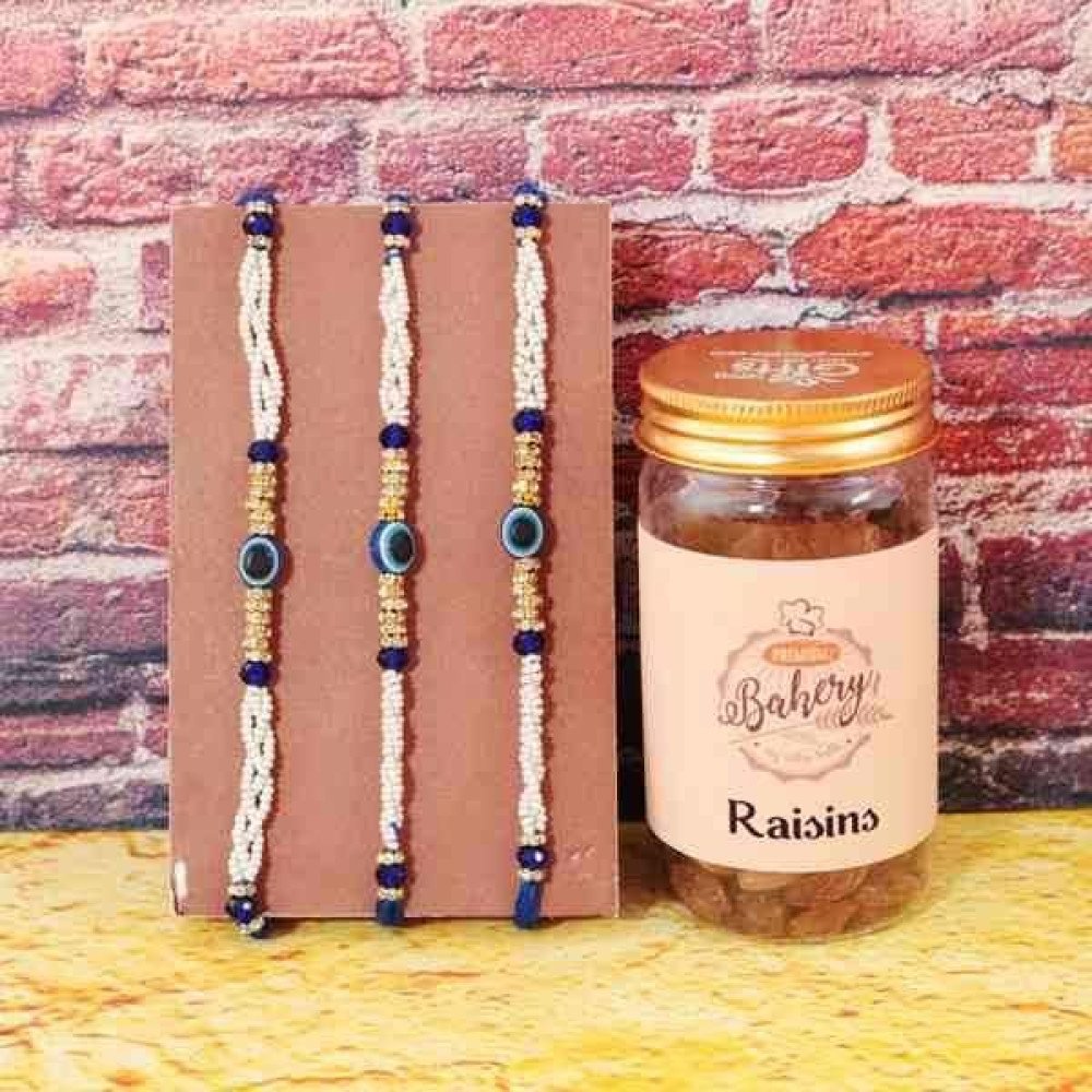 Set of 3 Evil Eye Rakhi With Raisins