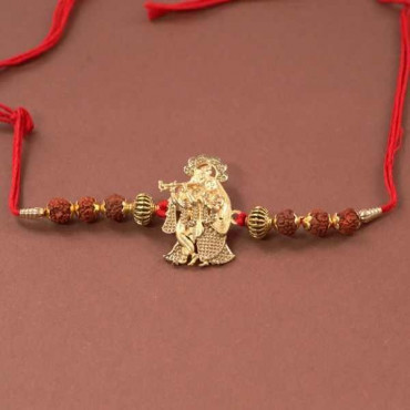 Lord Radha Krishna Rakhi Wrapped in Rudraksh