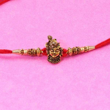 Lord Krishna Rakhi Tied With Pearl Thread