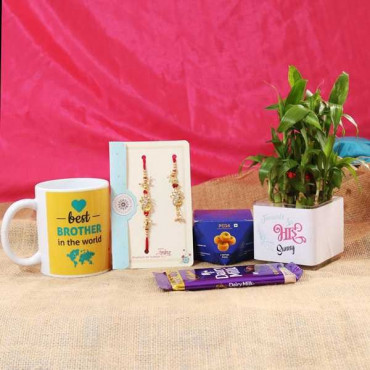 Lumba Rakhi Combo with Mug, Cadbury,Two Layer Bamboo