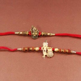 Set of 2 Krishna Rakhi Tied With Rudraksha Beads and Threads