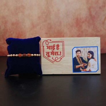 Rudraksha Rakhi with Wooden Frame