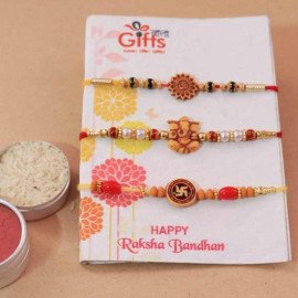Om, Lord Ganesha, Swastik Set of 3 Rakhi