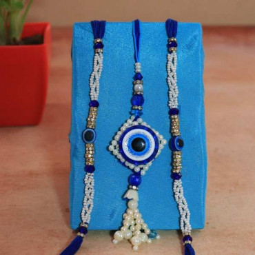 Blue-beaded Rakhi for Bhaiya-Bhabhi