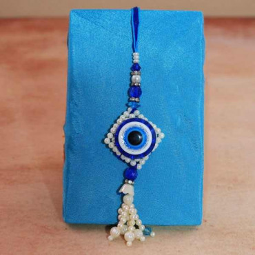 Graceful Blue-Beaded Rakhi Set for Bhaiya-bhabhi