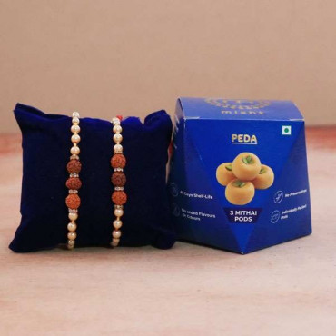 Set of 2 Rudraksha Rakhi with Sweets Box