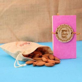 Wooden Personalized Rakhi with Dry Fruits Potli