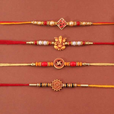 Rakhi Set Of 4 Om, Ganesh, Swastik, God