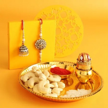 Golden Rakhi with Thali set
