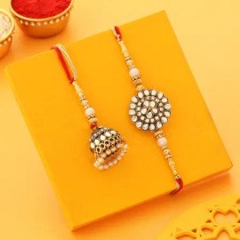 Golden Rakhi with Thali set