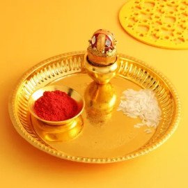 Golden Rakhi with Thali set