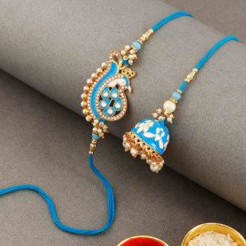  Rakhi With Pooja Thali & Kaju Kati Set