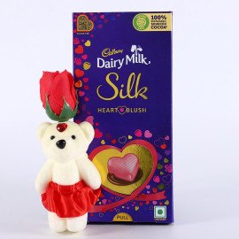 Red Rose cute Teddy with cadbury Silk chocolate