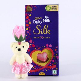 Pink Rose cute Teddy with cadbury Silk chocolate