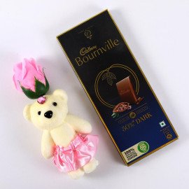 Red Rose cute Teddy with Bournville chocolate