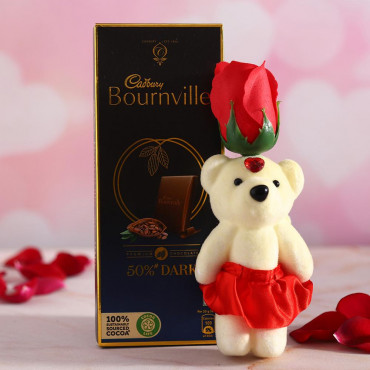 Red Rose cute Teddy with Bournville chocolate