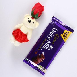 Red Rose cute Teddy with cadbury chocolate