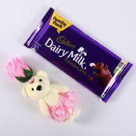 Pink Rose cute Teddy with cadbury chocolate