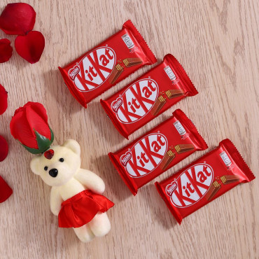 Red Rose cute Teddy with Kitkat Chocolate bar set of 4