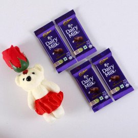 Red Rose cute Teddy with Cadbury Dairy Milk set of 4