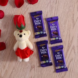 Red Rose cute Teddy with Cadbury Dairy Milk set of 4