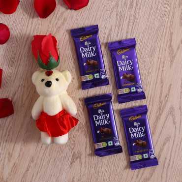 Red Rose cute Teddy with Cadbury Dairy Milk set of 4