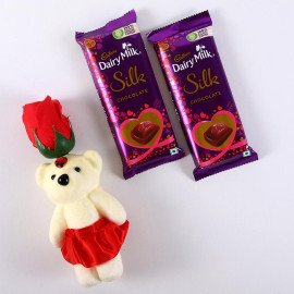 Red Rose cute Teddy with Cadbury Slik bar set of 2