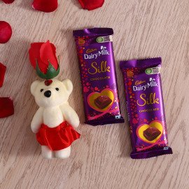 Red Rose cute Teddy with Cadbury Slik bar set of 2