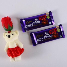 Red Rose cute Teddy with Cadbury Fruit n Nut bar set of 2