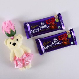 Pink Rose cute Teddy with Cadbury Fruit n Nut bar set of 2