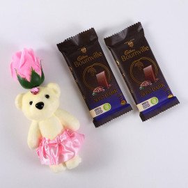 Pink Rose cute Teddy with Cadbury Bournville chocolate