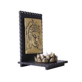 Lord Buddha Idol With Wooden Base and T light Holder