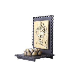 Lord Buddha Idol With Wooden Base and T light Holder