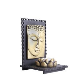 Lord Buddha With Wooden Base  and T light Holder