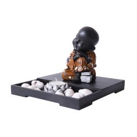 Buddha Monk Sitting with T light holder and Pebbles