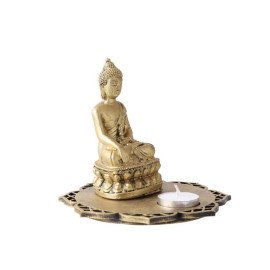 Golden Meditating Buddha with Designer Wooden Base and T light