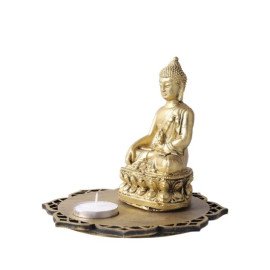 Golden Meditating Buddha with Designer Wooden Base and T light