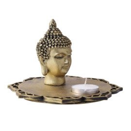 Buddha Head Idol With Decorative Wooden Base and T light