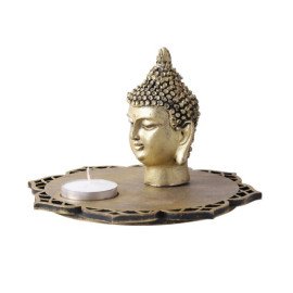 Buddha Head Idol With Decorative Wooden Base and T light