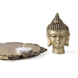 Buddha Head Idol With Decorative Wooden Base and T light